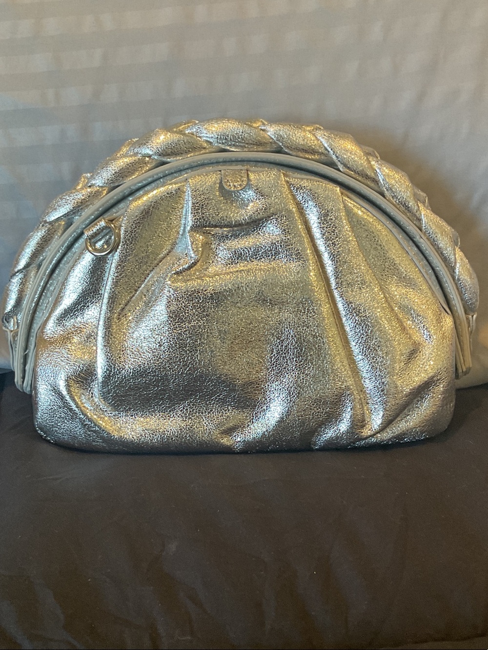 Urban Expressions Metallic Silver Braided Top Crossbody Clutch